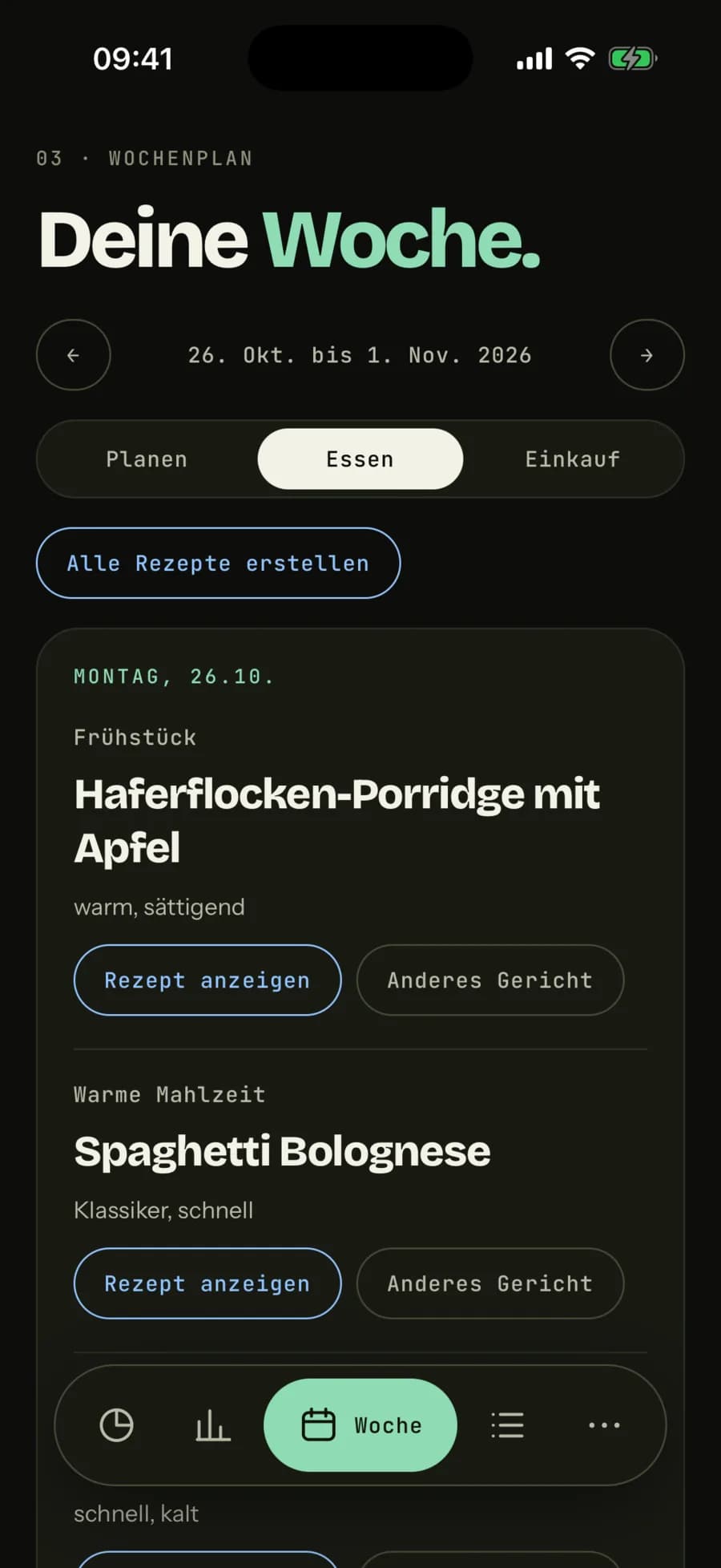 Wochenplan: Mahlzeiten je Tag mit Rezepten